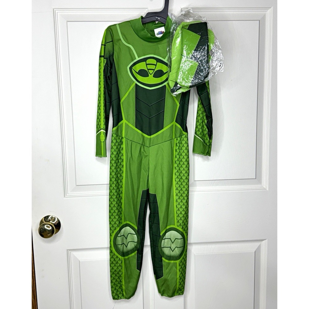 PJ Masks Gekko Boys Padded Costume Jumpsuit w/ Tail Mask Green M 3T-4T New